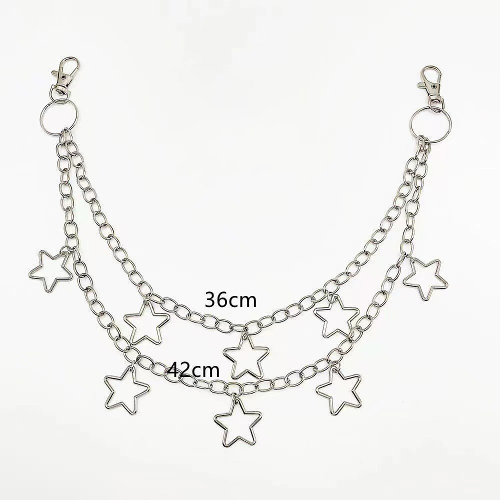 Star Double Layer Waist Chain Mens Decorative Pant Chain Jeans Trouser Chains Hip Hop Rock Chain Punk Retro Belt Chain
