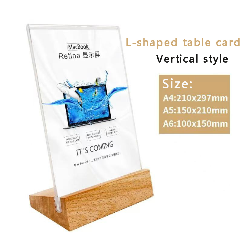 A6 A5 A4 Wooden L-shaped T-shaped Sturdy Table Card Double sided Label Display Card Stand Table Paper Stand Display Stand