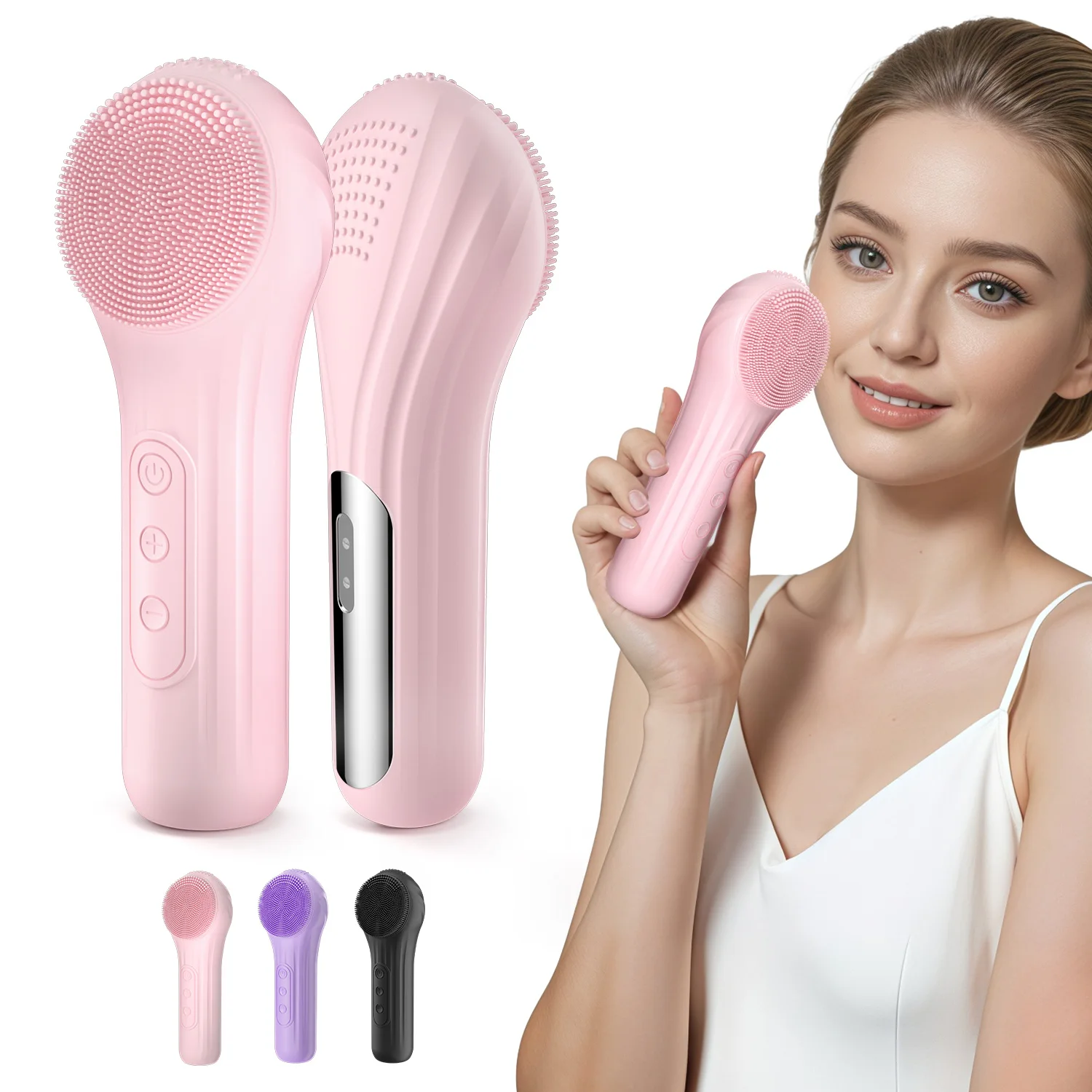 Spazzola elettrica per la pulizia del viso impermeabile sonica, impacco caldo ricaricabile, detergente per pori profondi, dispositivo per la pulizia della pelle in silicone