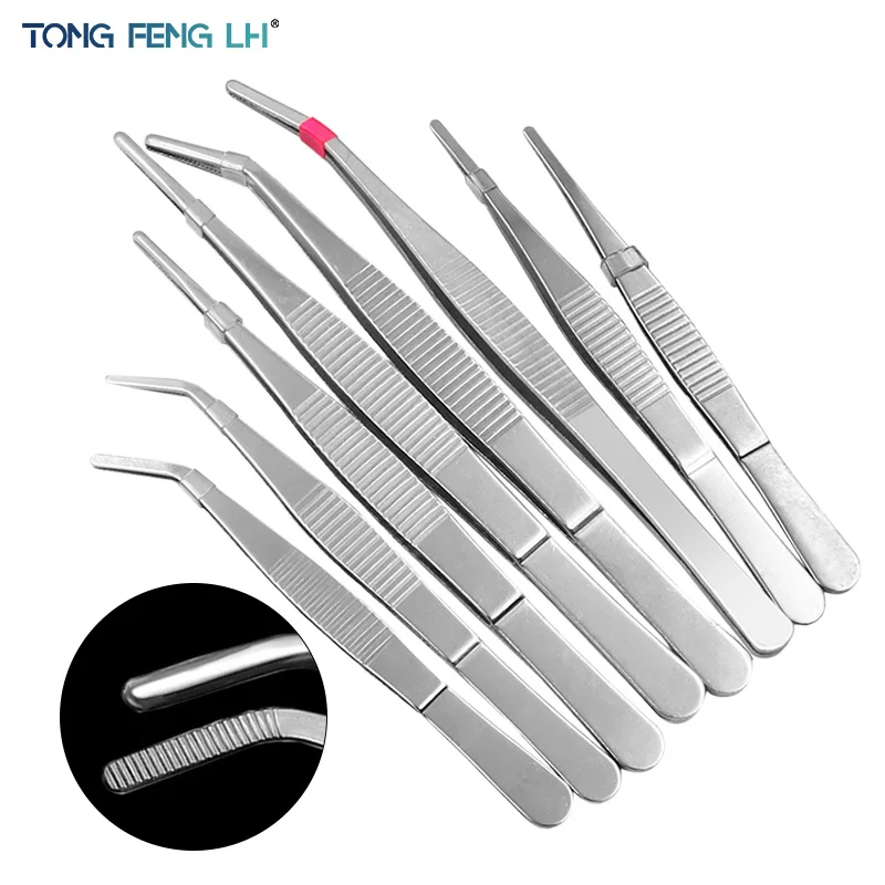 Stainless Steel Tweezers Serrated Curved  DIY  Thickening  125--180mm Straight Elbow with Teeth Gardening Clip