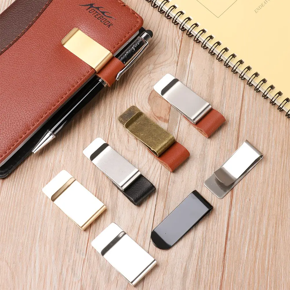 Clip in ottone in pelle fatta a mano in acciaio inossidabile portapenne in acciaio inossidabile Clip Journal Notebook cartella di carta forniture per ufficio scolastico