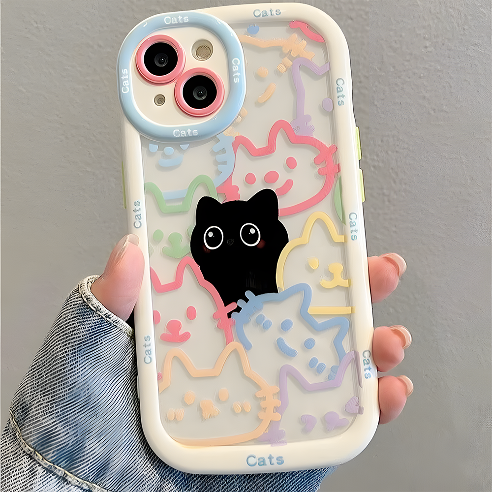Cut Cat Aninal Phone Case For iPhone 13 Funda iPhone 11 14 15 16 Pro Max 12 XR X Xs 7 8 Plus  SE 15pro 13pro Silicone Soft Cover