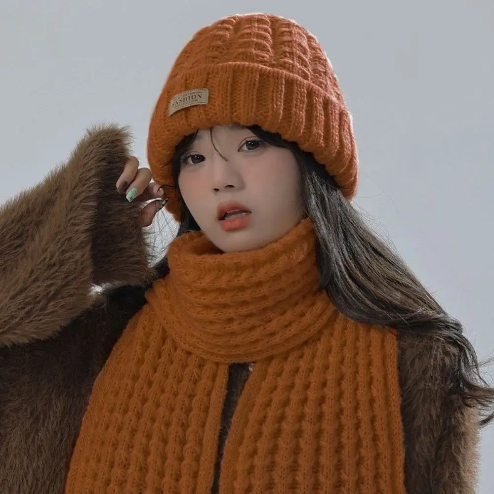 Gorro de punto a prueba de viento para invierno y otoño, bufanda de estilo coreano, protector de cuello grueso, conjunto de gorro, bufanda cálida suave Simple, 2 uds.