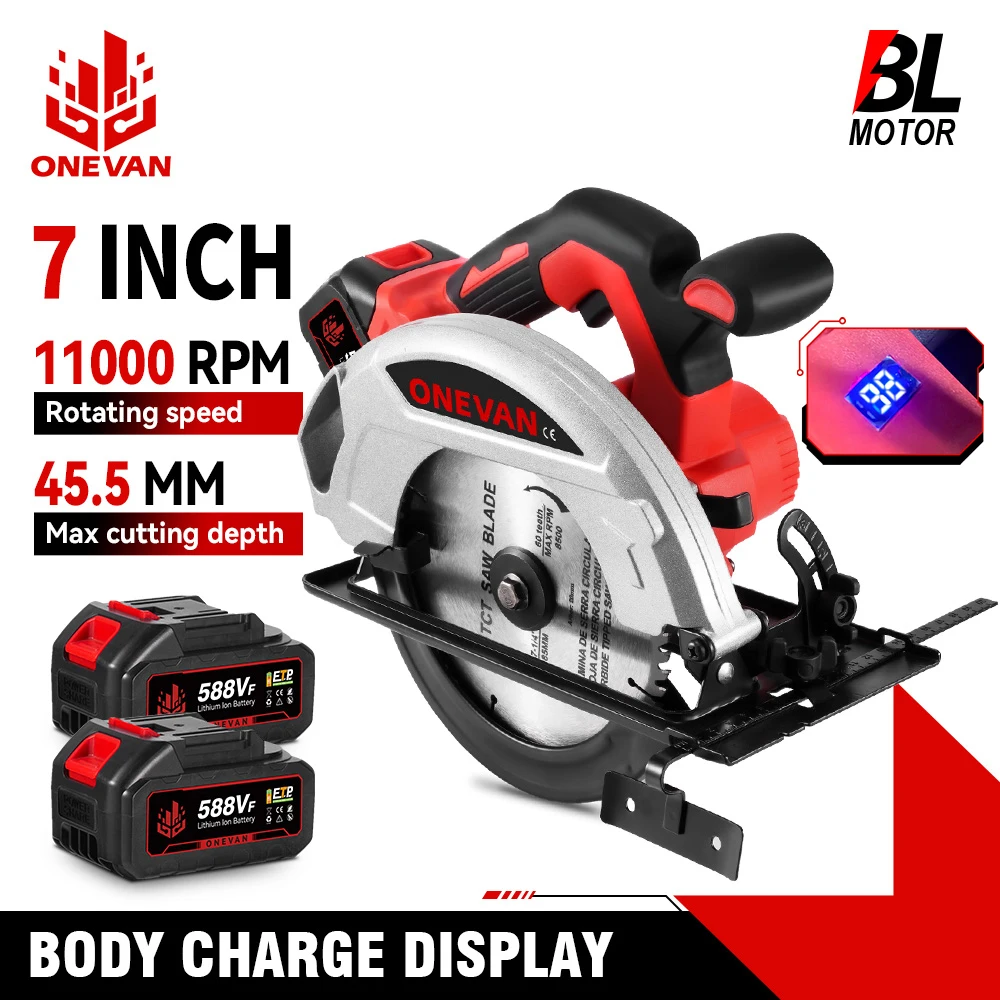 ONEVAN 7 дюймов 185 мм бесщеточная электрическая циркулярная пила с цифровым дисплеем беспроводной деревообрабатывающий режущий инструмент для Makita 18 В аккумуляторный штифт