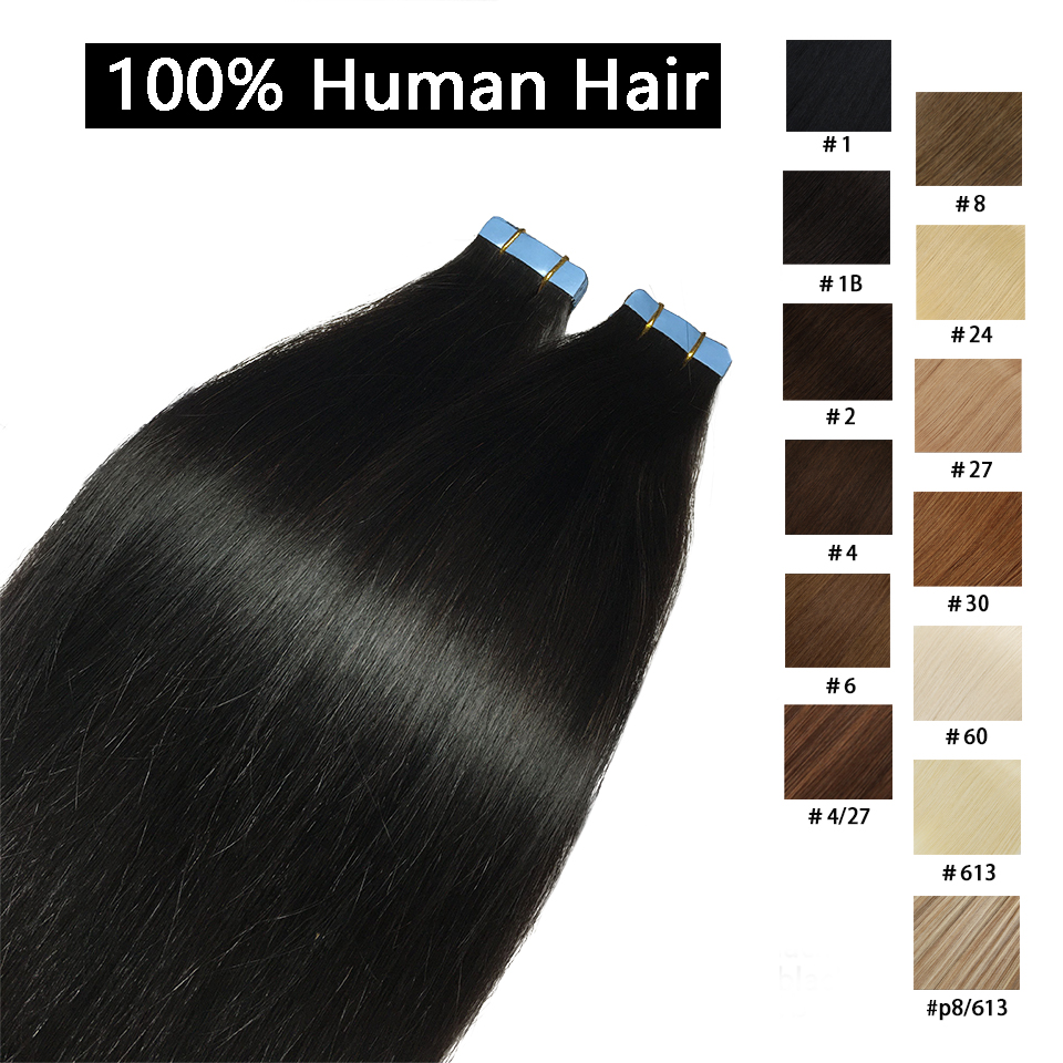 Băng Keo Trong Thẳng Con Người Làm Tóc Brasil Tóc Dính Phần Mở Rộng Da Sợi Ngang Nâu Đen Thật 100% Tóc Cho Nữ