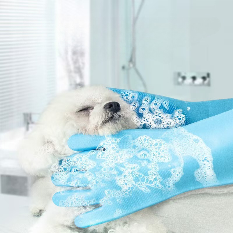 2Pcs Hundesalon Reinigung Handschuhe Hund Massage Bade Reinigung Handschuh Weiche Silikon Haar Entfernung Handschuh Hand Haut Schutz Handschuh