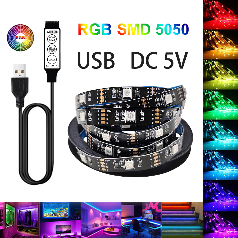 NOWYEY RGB 5050 DC5V USB ไฟ LED Strip เทปริบบิ้นแบบยืดหยุ่นเปลี่ยนสีโคมไฟสําหรับคริสต์มาสตกแต่งห้องนอน
