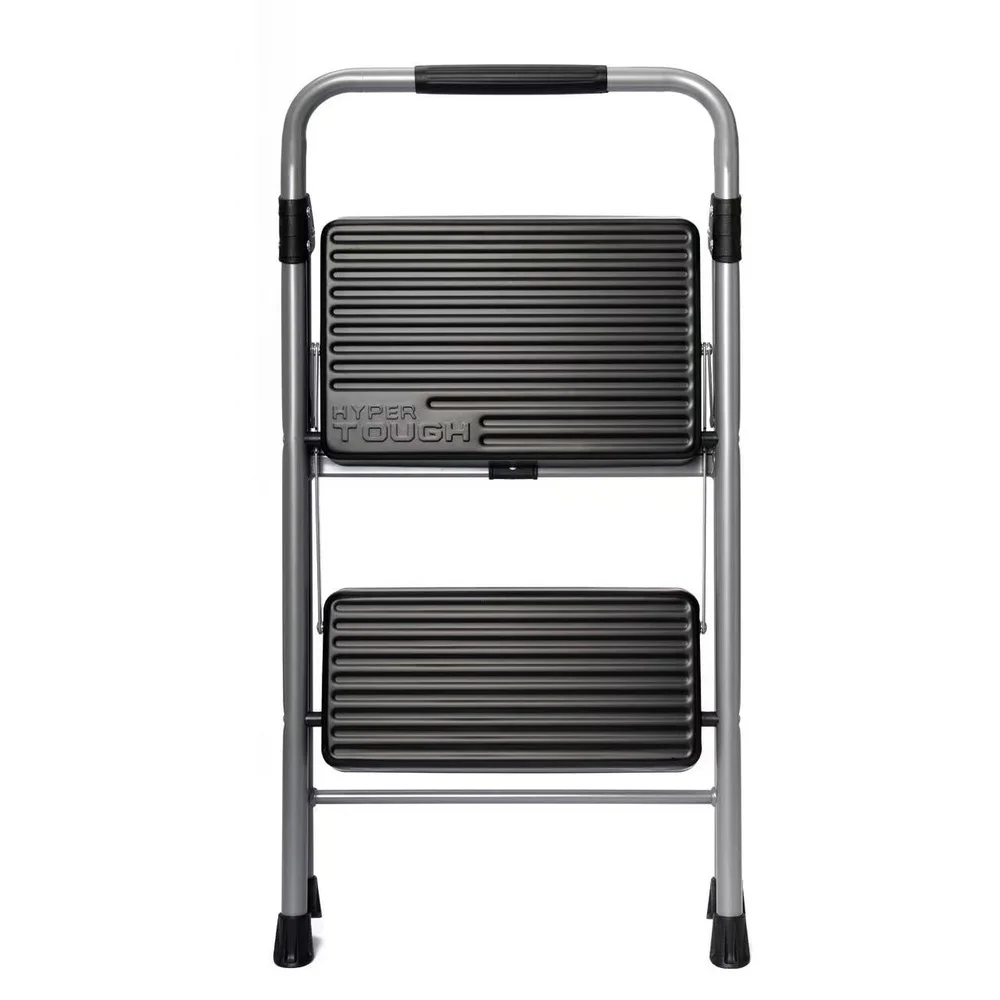 Large Foldable Step Stool 2-Step Steel Platform Holds 225 Pounds Slip Resistant Tread Easy Storage Soft Handle Carrying