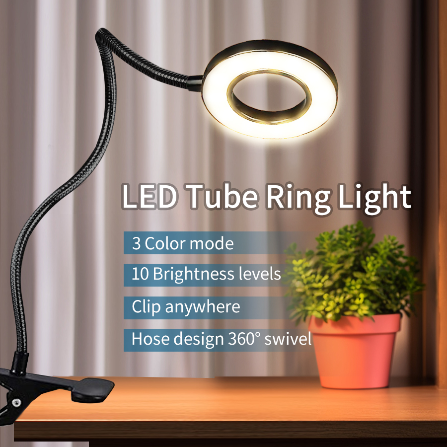 LED-Schreibtisch-Clip-Studienlampe, USB, 3 Farben, verstellbar, Nachttisch-Schreibtisch-Nachtlampe, vielseitig einsetzbar, flexibel, schwarz, Leselampen