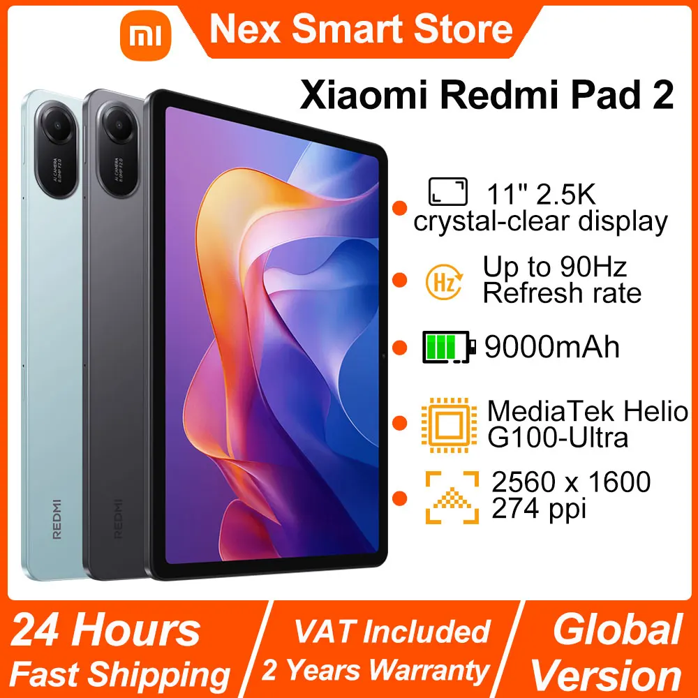 Xiaomi Redmi Pad 2 8 + 256GB WIFI versión Global MediaTek Helio G100-Ultra HyperOS 2 9000mAh 18W carga 11 "90Hz pantalla 2,5K