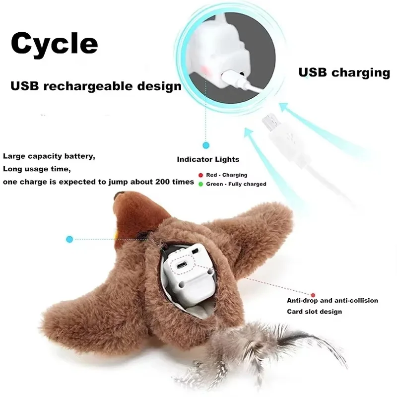 2 Styles Interactive Cat Toy Flapping Bird With Catnip Rechargeable Bird Cat Toys Touch Activated Fluffy Plush Toys For Cats