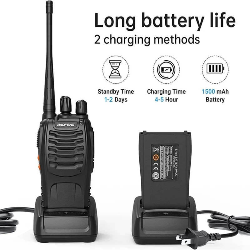 Baofeng 2/4PCS BF-888S 5W Walkie Talkie Dual Band Portable Long Range Standby UHF 400-470MHz USB Ham Two Way Radio for Hunting