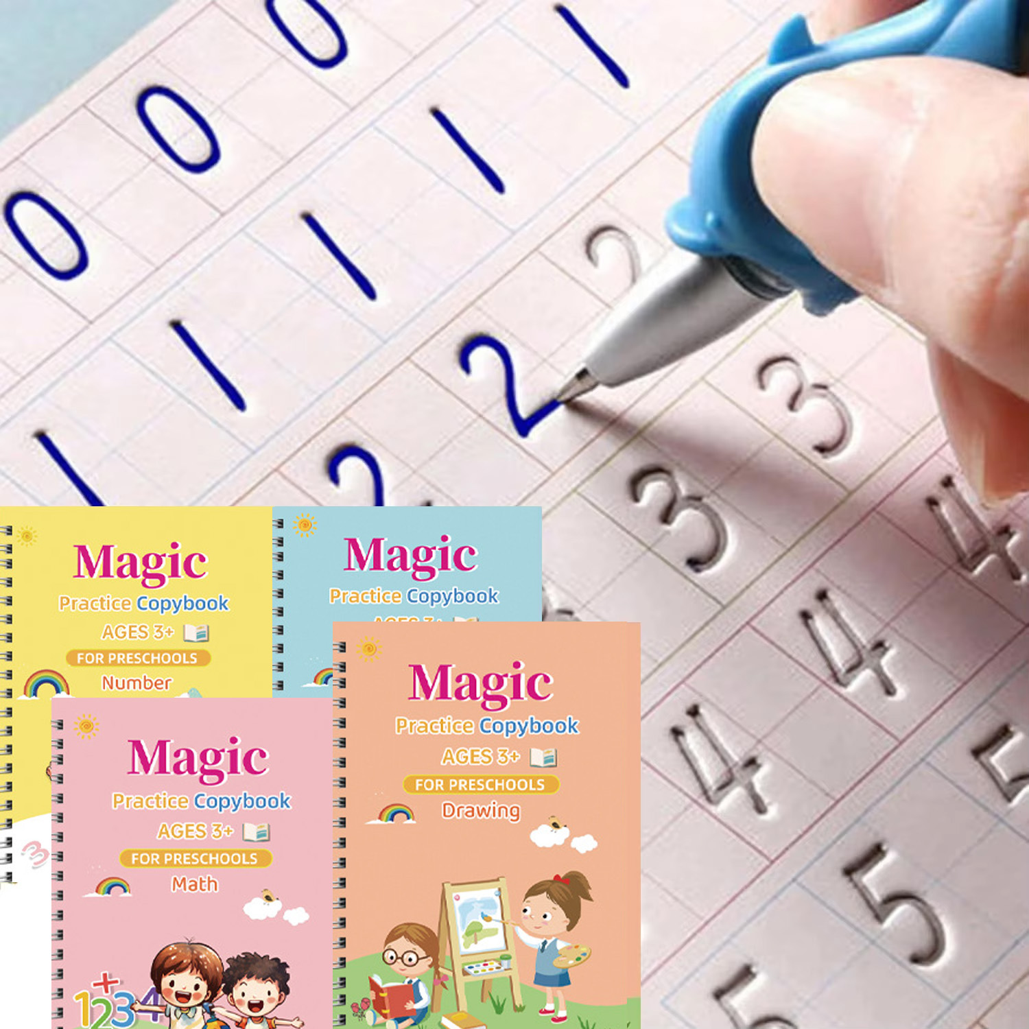 Cuaderno de práctica para copiar magia, bolígrafo para preescolar, caligrafía para niños, versión en inglés, limpieza gratuita, libro de escritura reutilizable, 4 Uds.