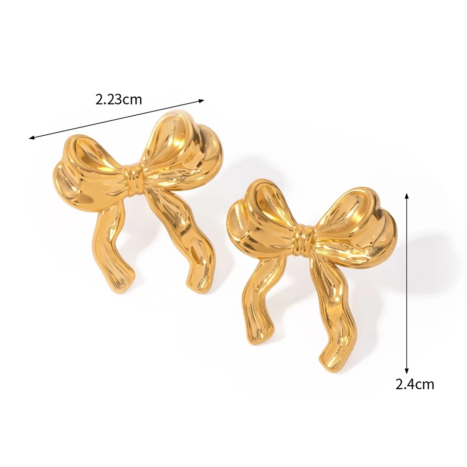 ZAKOL Orecchini con nodo a fiocco in nastro metallico color oro dolce per donne e ragazze Accessori per orecchie Y2K con fiocco irregolare
