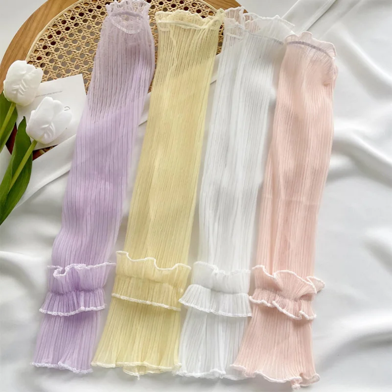 夏ロング指なし手袋女性日焼け止め袖手袋女性薄型レースメッシュアームスリーブ日焼け止め Uv 通気性ミトン