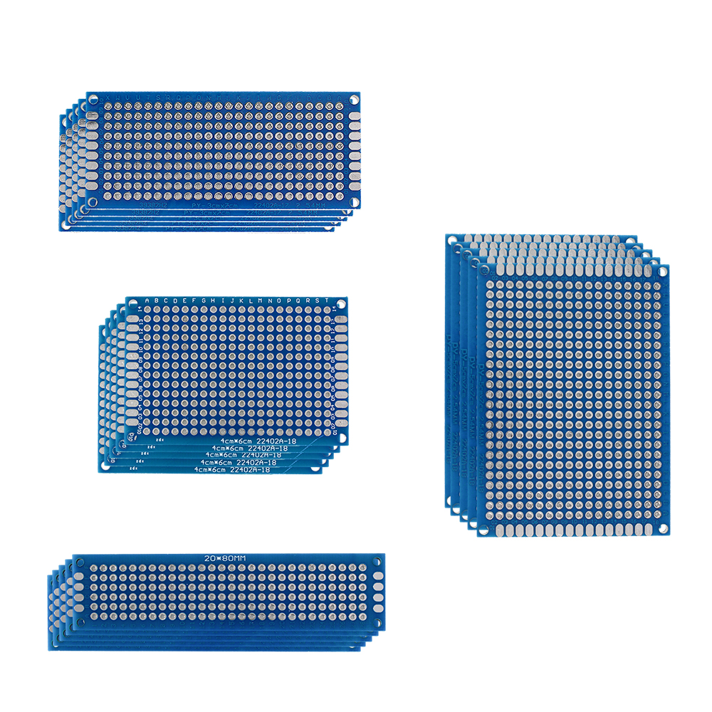 20 unids/lote kit PCB de doble cara placa de pruebas 2x8 3x7 4x6 5x7cm PCB Universal experimento azul prototipo placas de circuito Diy