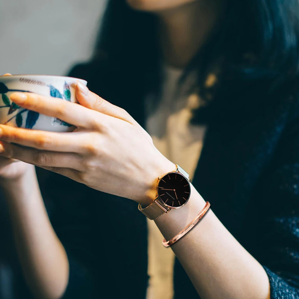 2023 nuevo reloj de pulsera para mujer 1 Juego movimiento de cuarzo japonés Simple oro rosa malla de acero inoxidable relojes para estudiantes reloj femenino