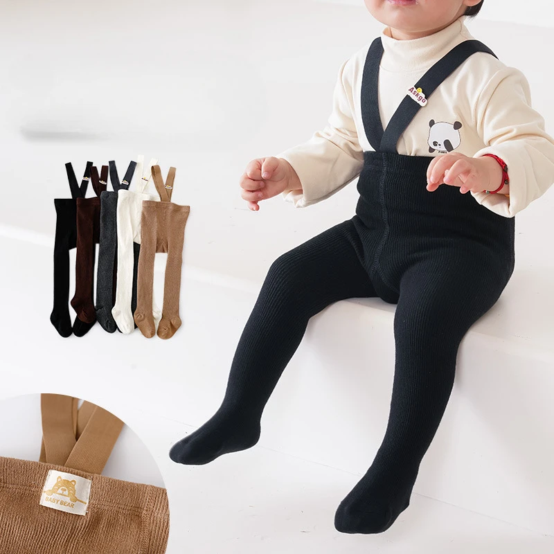 Pantimedias de punto acanalado de cintura alta para bebés recién nacidos, mallas ajustadas con correa para primavera y otoño