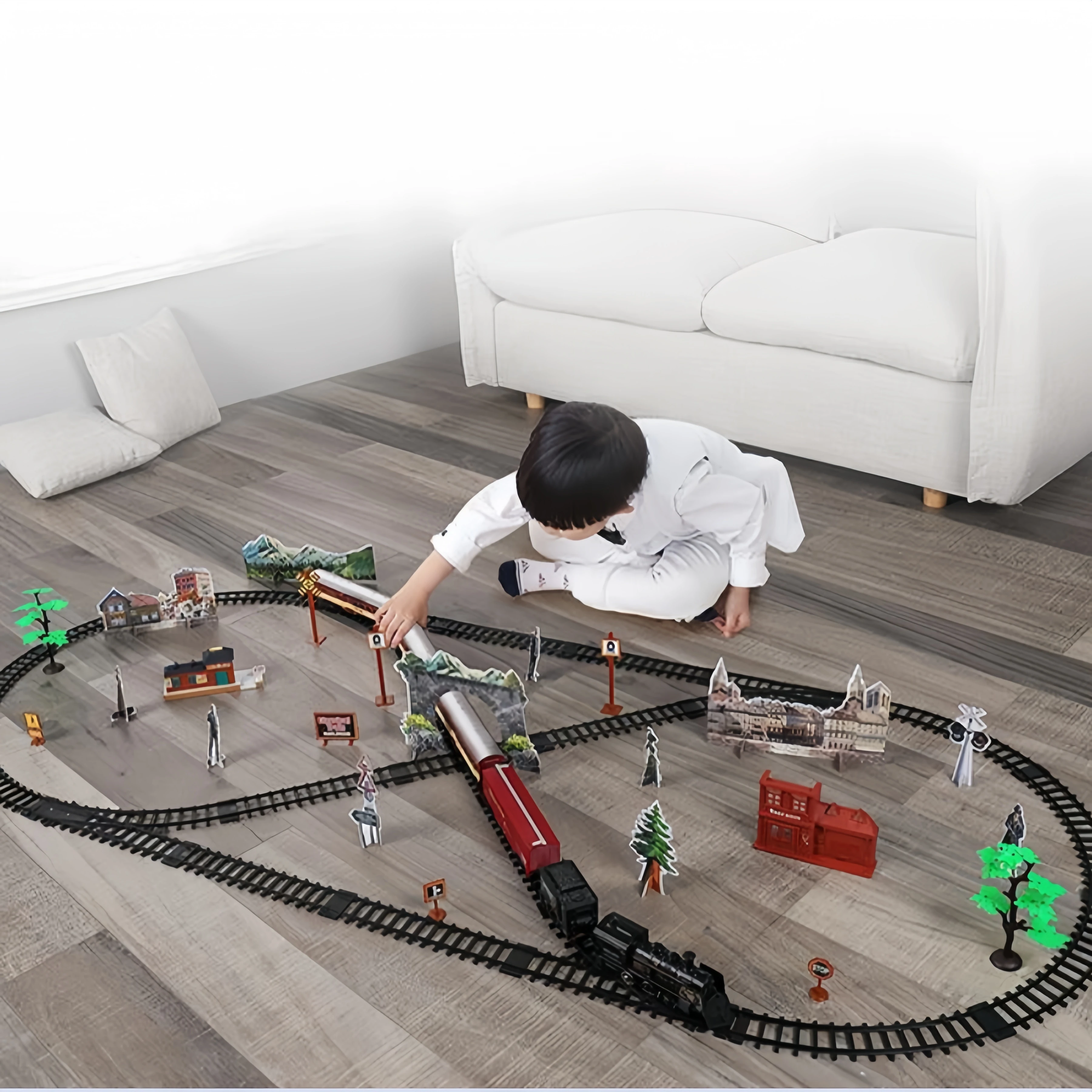 子供の電気蒸気機関車のおもちゃのレール高速鉄道駐車場モデル家族の再会パーティーゲームボーイ EMU 誕生日ギフト