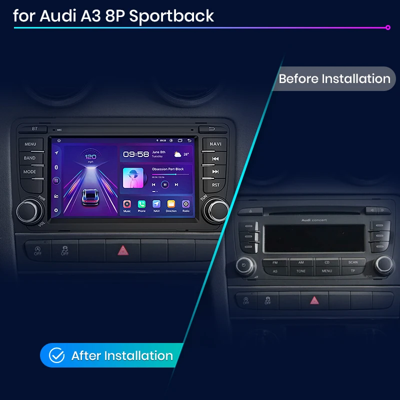 Junsun 7 "CarPlay sem fio para Apple Android Auto Rádio de carro para Audi A3 8P S3 2003-2012 GPS tereo Multimedia 4G 8core RDS