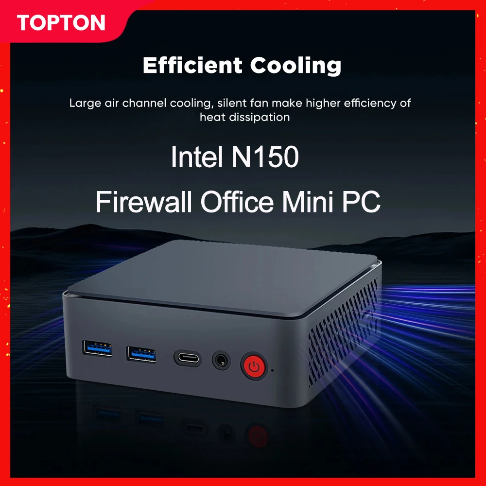 Topton Office Mini PC Intel N150 2xi226-V 2.5G LAN 2*M.2 NVMe SSD DDR5 4800MHz NUC Mini komputer Windows 11 WiFi Firewall Router
