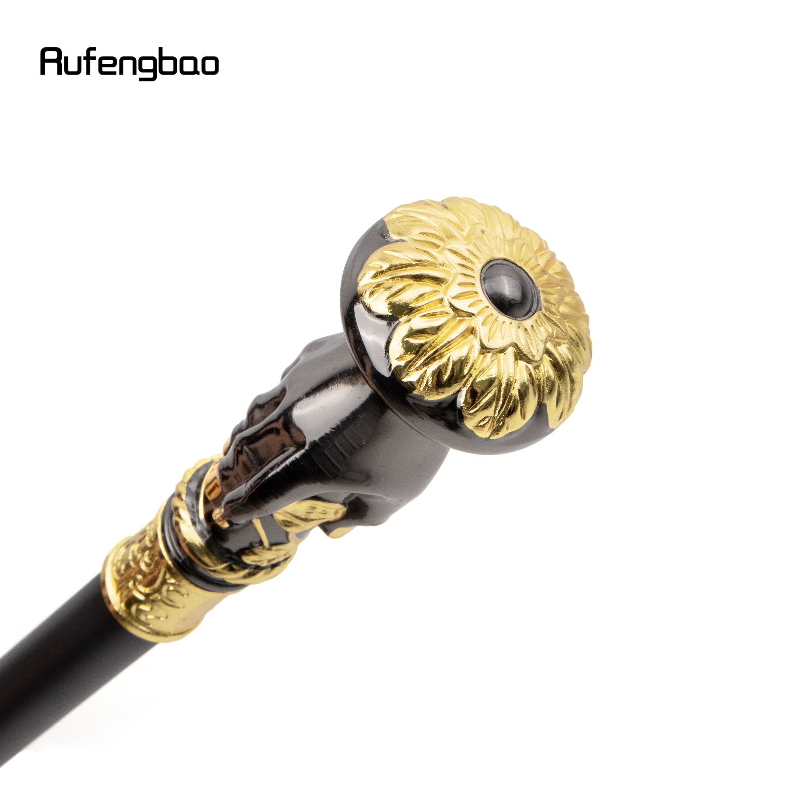 Goldener schwarzer Handgriff-Gehstock mit Blumengriff und versteckter Platte, Selbstverteidigung, modischer Gehstock, Cosplay, Crosier-Stick, 93 cm