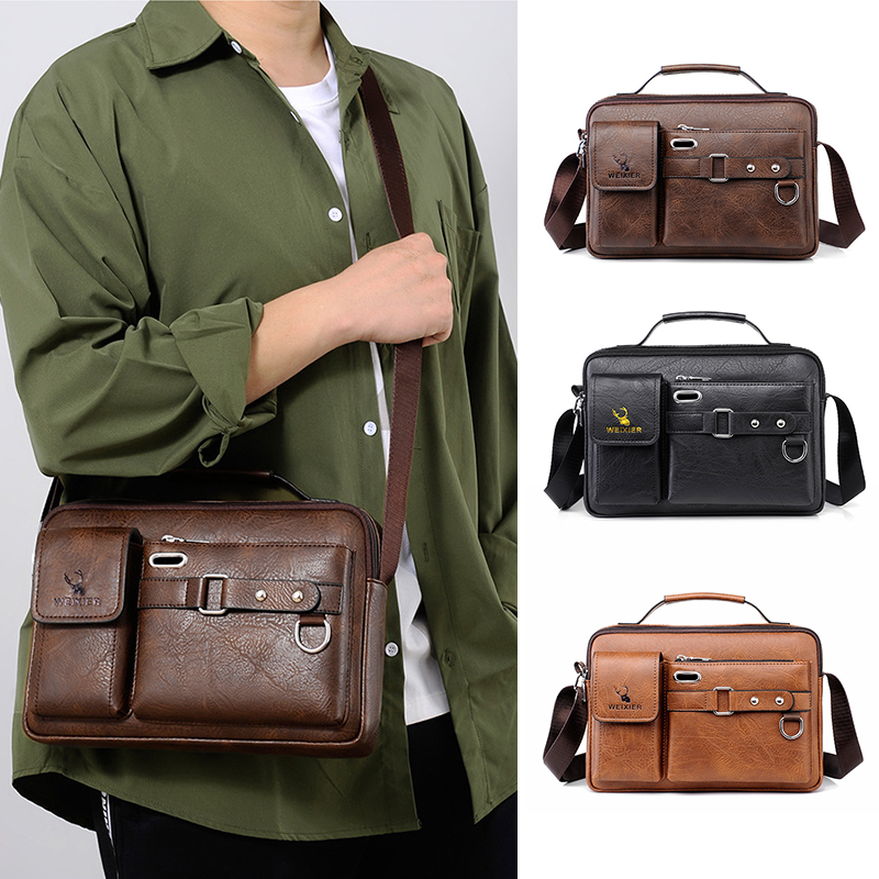 Kleine Männer Aktentasche Tasche Leder Handtaschen Cross Shoulder Business Tote Boston Aktentaschen quadratische Brieftaschen Umhängetasche männlich