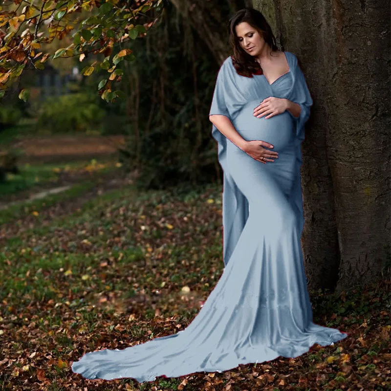 การออกแบบเสื้อคลุมบินชุดสําหรับหญิงตั้งครรภ์ Photo Session Elegant Premama ความยาวชั้น Maxi Martenity ชุดสําหรับอาบน้ําเด็ก