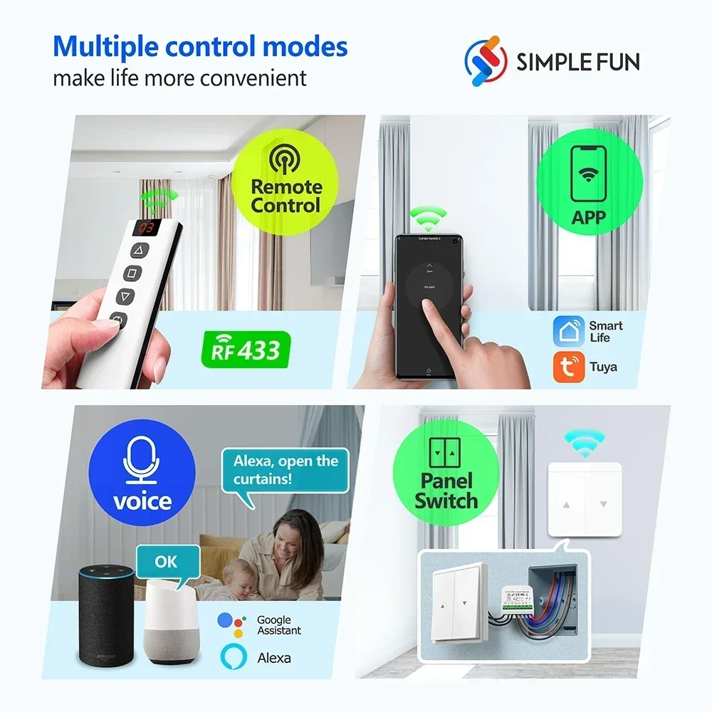Умный переключатель Wi-Fi RF Curtain, модуль Tuya Smart Life для жалюзи на роликах, пульт дистанционного управления 5-в-1, таймер, Google Home Alexa