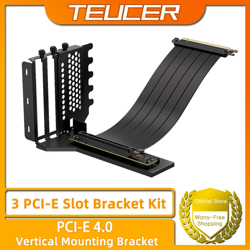 TEUCER L-Z3 GPU Vertikales Montagehalterungs-Kit, PCIe 4.0 X16 Riser-Kabel 200 mm, Grafikkarten-Lenkmontagehalterung