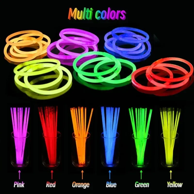 10/100pcs เรืองแสง Sticks PARTY Multicolor Glowing Stick สีสันสดใส Bendable GLOW สร้อยข้อมือสารเคมีเรืองแสง