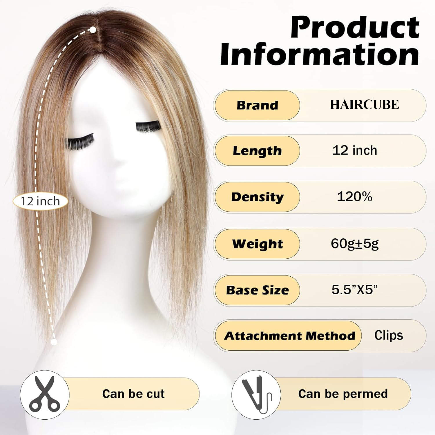 女性用レミーナチュラルヘアトッパー、オンブル、ブロンド、シルクベース、クリップインヘアピース、脱毛または薄い髪、12インチ