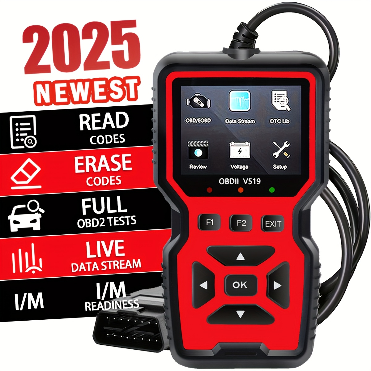 Scanner OBD2 professionnel V519 2024 – outil de diagnostic de données en temps réel alimenté par USB pour vérifier les feux de moteur dans la plupart des voitures