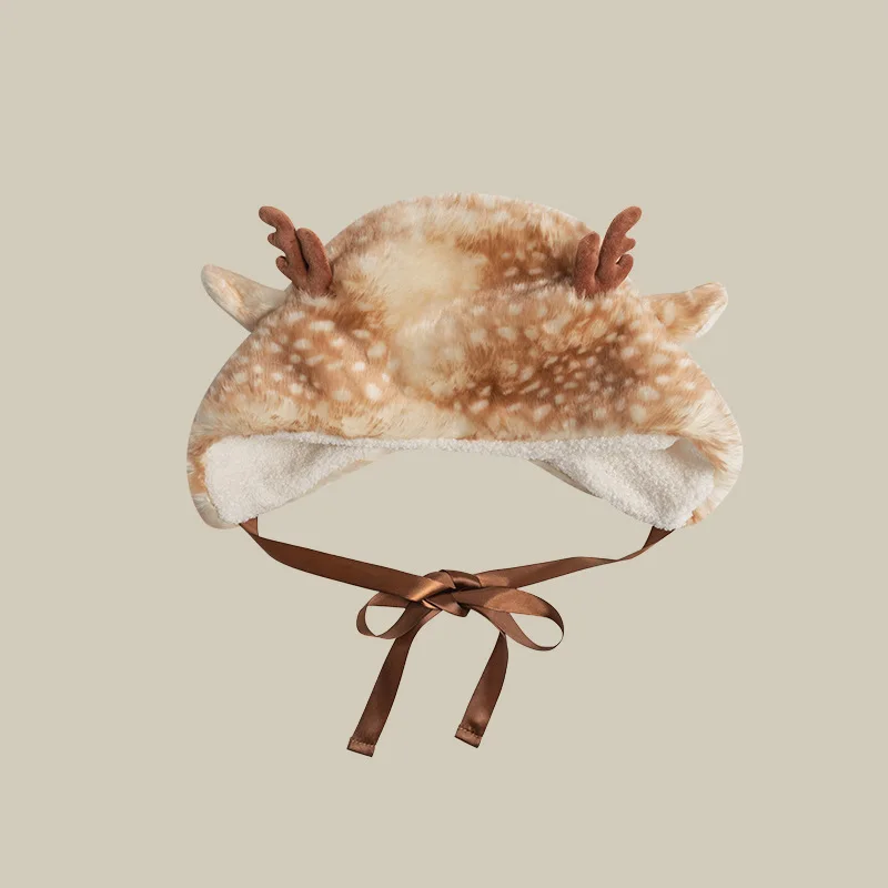 Nuevo jersey con cordones de felpa de ciervo de Navidad, sombrero para mujer con astas dulces y lindas, diadema con protección para los oídos de felpa para mantener el calor en otoño e invierno