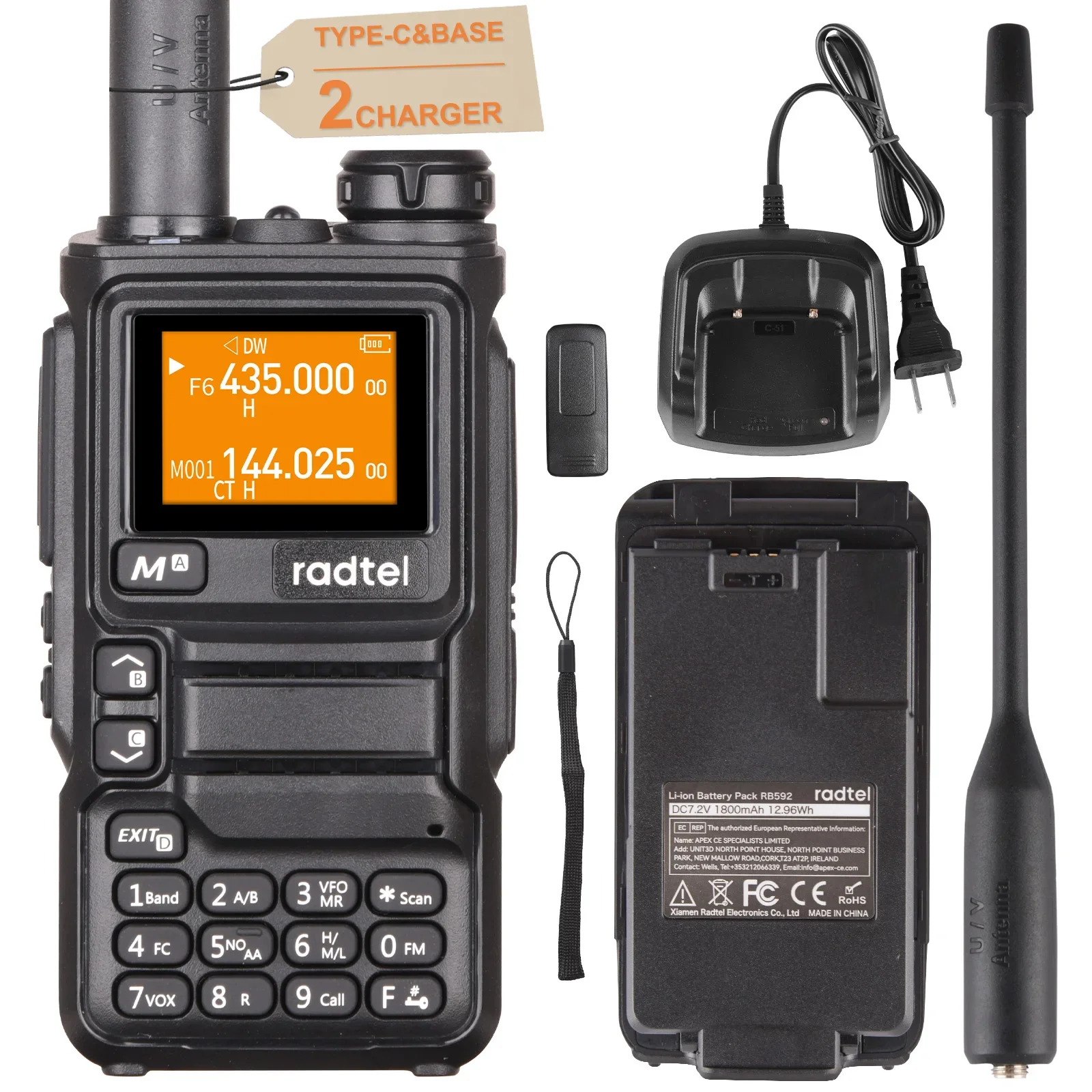 Radtel RT-590 Plus Air Band Walkie Talkie Amateur Ham Two Way Radio Station UHF VHF 200CH Full Band mit NOAA Channel AM Satcom