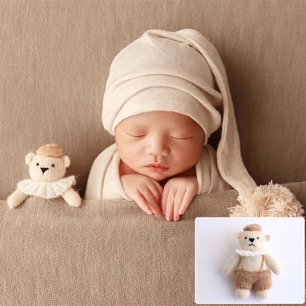Fotografía de bebé, muñeca de Animal, foto de recién nacido, accesorios de osito de peluche tejidos a mano, foto de estudio, lindo Animal, caballito de mar, accesorios de juguete para el cabello