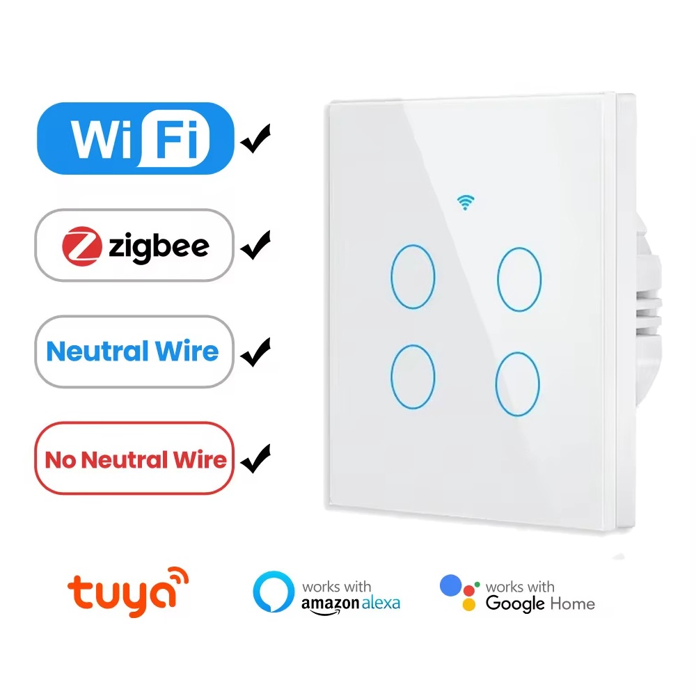 Tuya wifi/zigbee rf433 ue interruptor de parede inteligente 1/2/3/4 gang botão sensor de toque fio sem fio neutro, voz com alexa google casa