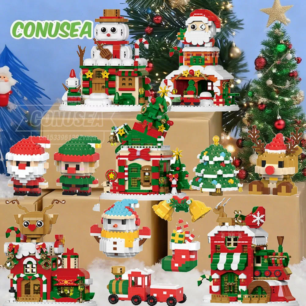 Christmas Gifts Micro Building Block Series Santa Claus Reindeer Puzzle Assembling Bricks Table Decoration Toys Children Kids