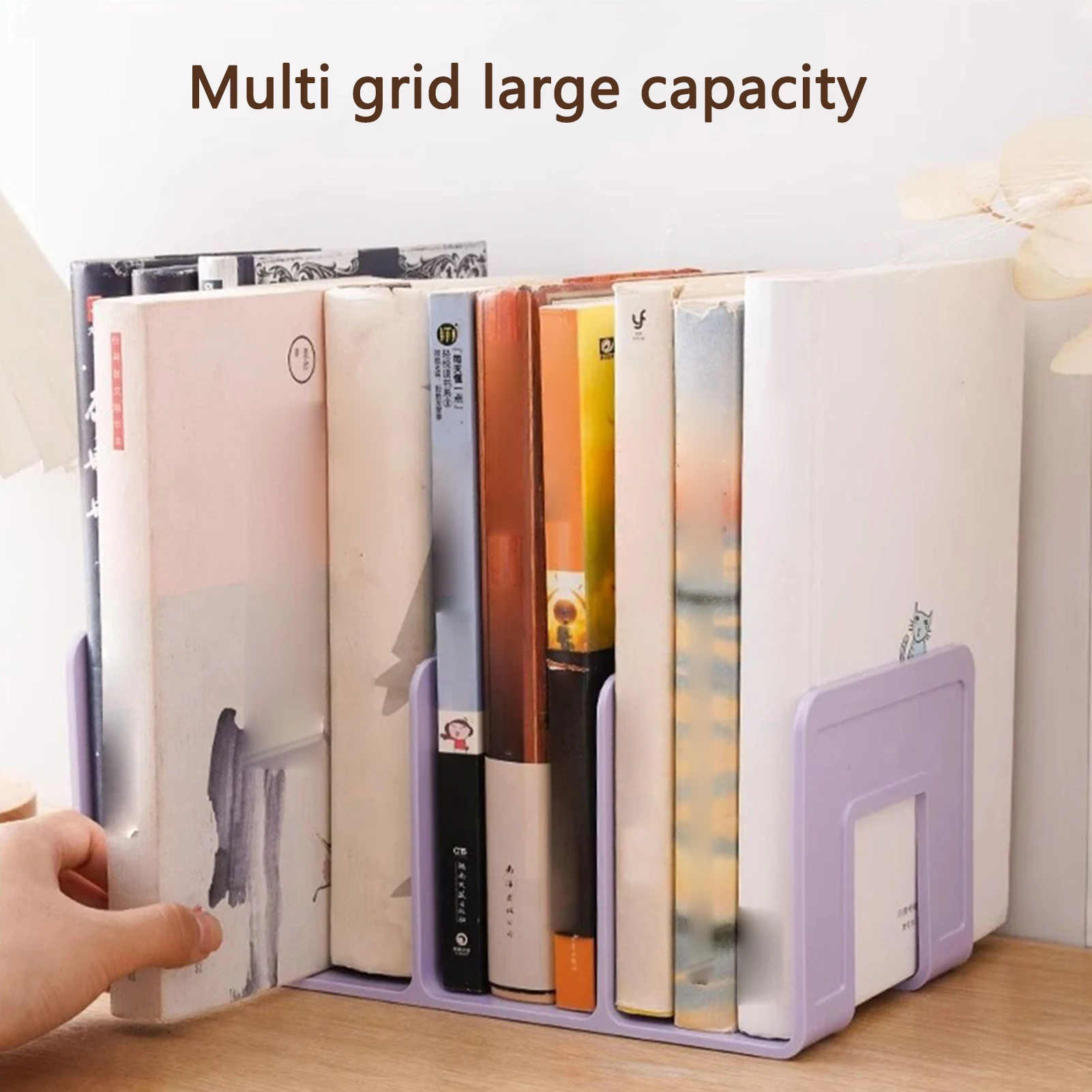 ABS Bookends Stand Bookshelf Divider Book Paper Files Storage Rack 4 Compartments Rack Book Organizer for Home Office Classroom