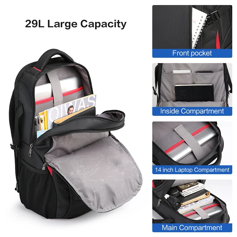 OIWAS 노트북 배낭 14 인치 학교 가방 방수 나일론 29L 캐주얼 어깨 가방 여행 십대 남성 배낭 Mochila