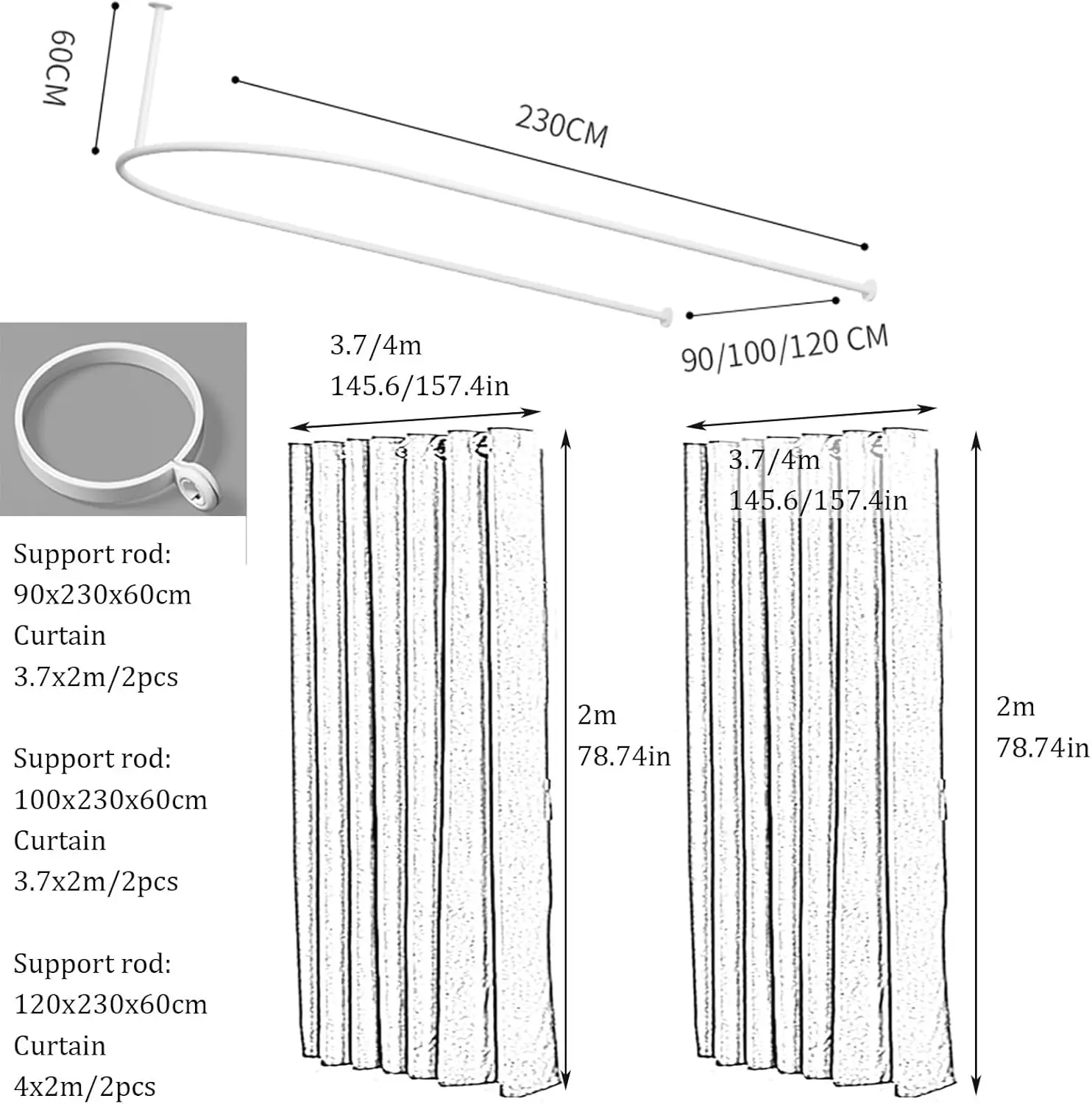 Beauty Salon Partition Privacy Screen, Iron Art Profiles Room Dividers Pole with Curtain for Dividing Room Hanging Curtains (Col
