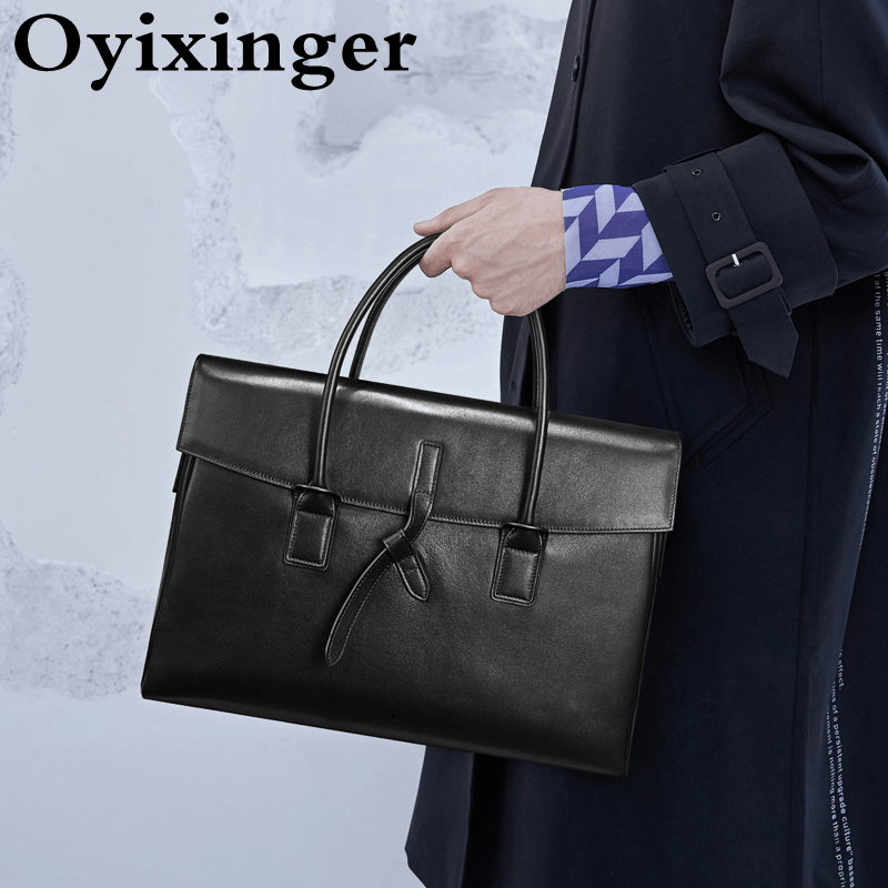 Oyix inger Echt leder Herren Aktentasche neue hochwertige Rindsleder weibliche Handtasche Mann Laptop Aktentasche für 13 Zoll MacBook HP