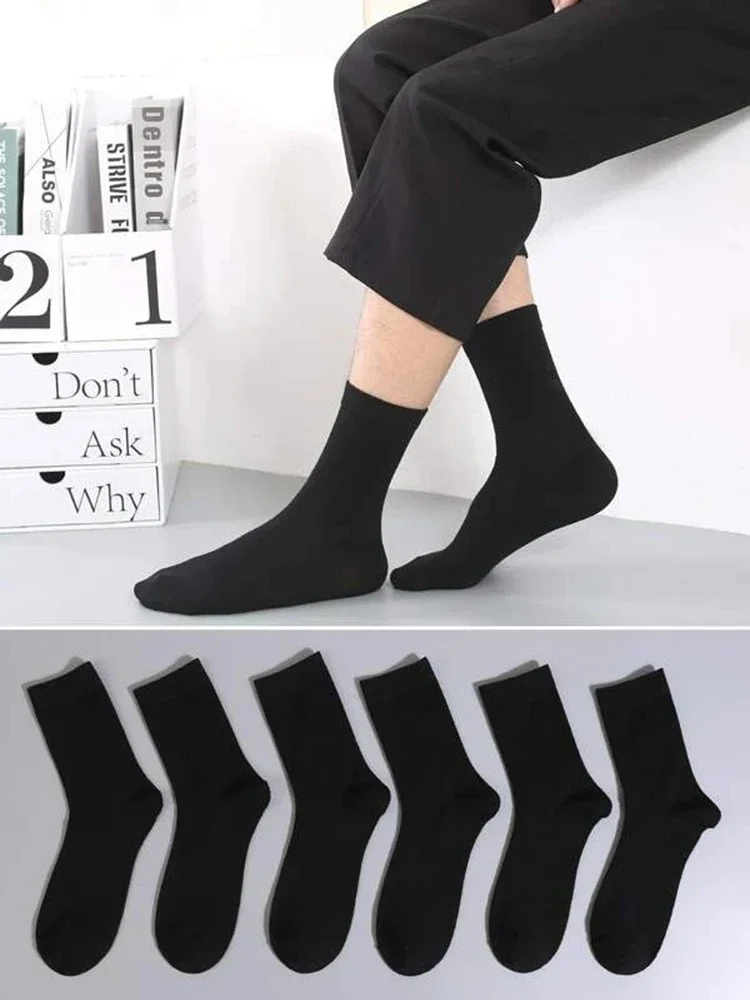 6 Paar einfarbige mittellange Herrensocken, modisch, bequem, Herbst, klassisch, schwarz, Business-Socken, hochwertige Herren-Kurzsocken