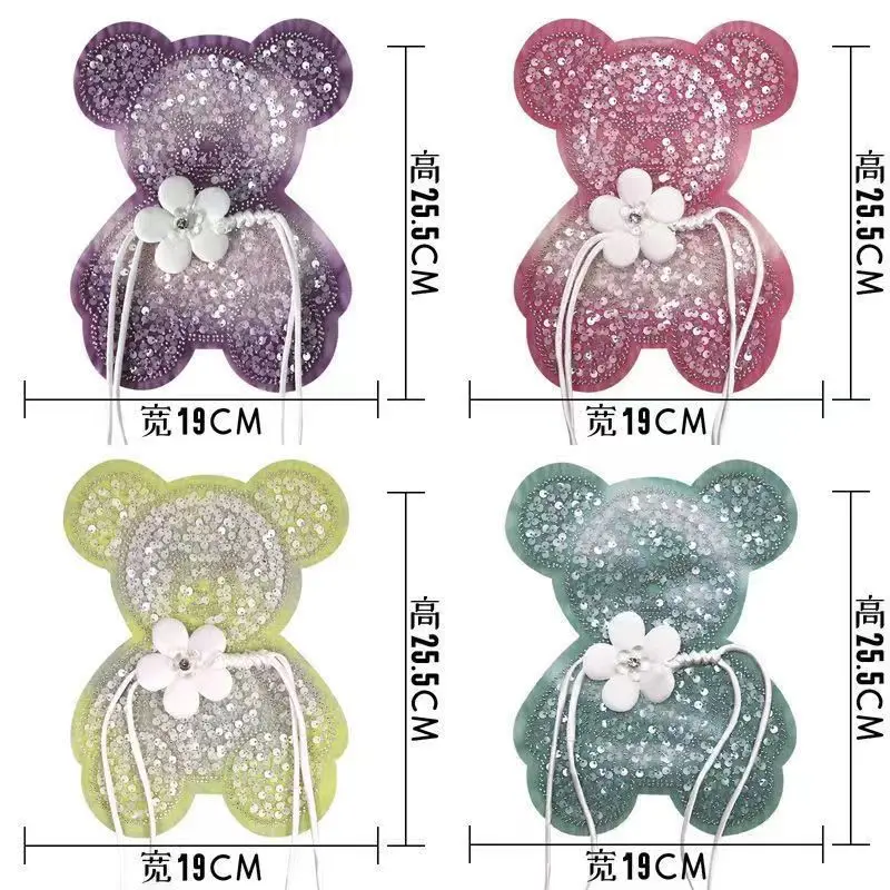 1PCS Bear pattern mesh bottom handmade beaded fabric patch DIY clothing decoration applique clothing hole patch