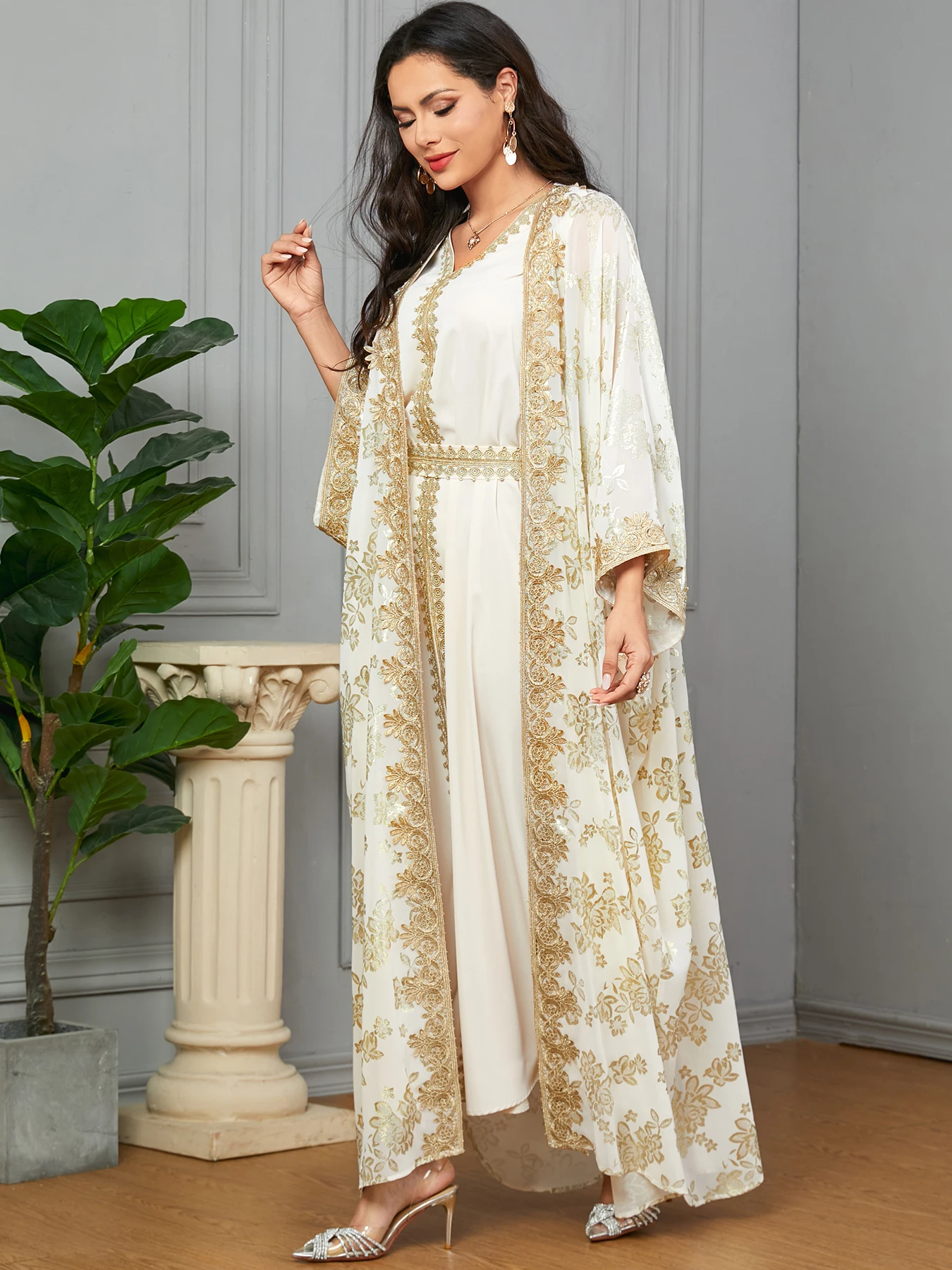 Eid muçulmano vestido de festa para mulher abaya com vestido interno 2 peça conjunto jalabiya ramadan abayas robe caftan vestidos largos 2024
