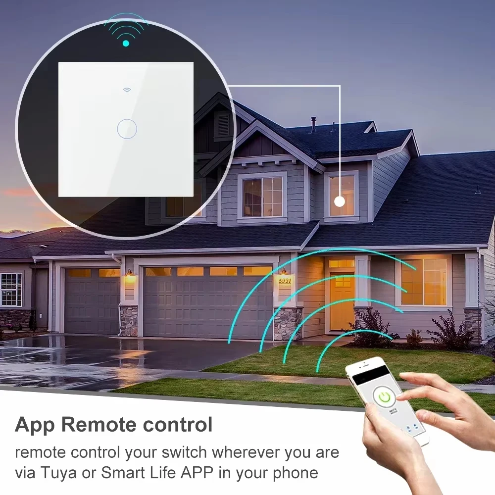 220V senza neutro EU 1/2/3/4 Gang EU WiFi RF 433mhz Smart Wireless Touch Lampada da parete con pulsante interruttore Tuya Alexa Google