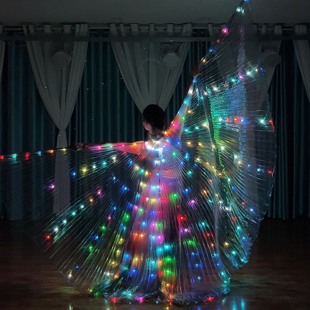 Dança do ventre led isis asas ambos os lados fluorescente borboleta desempenho dança do ventre carnaval trajes led mostra
