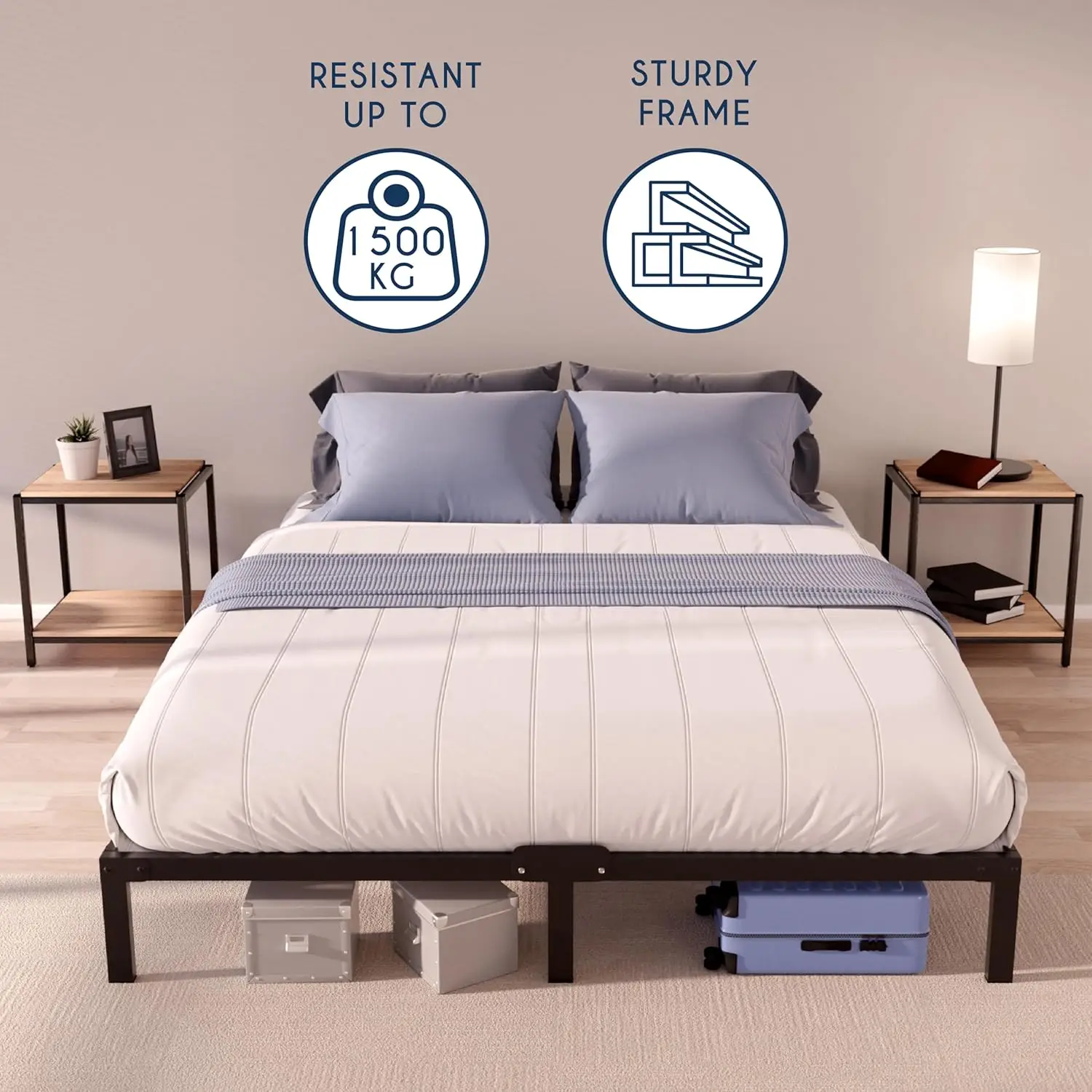Double Bed Frames Metal 135 x 190 with Storage 35 cm - Sturdy and 20min Easy Assembly Bed Frames - Large Storage