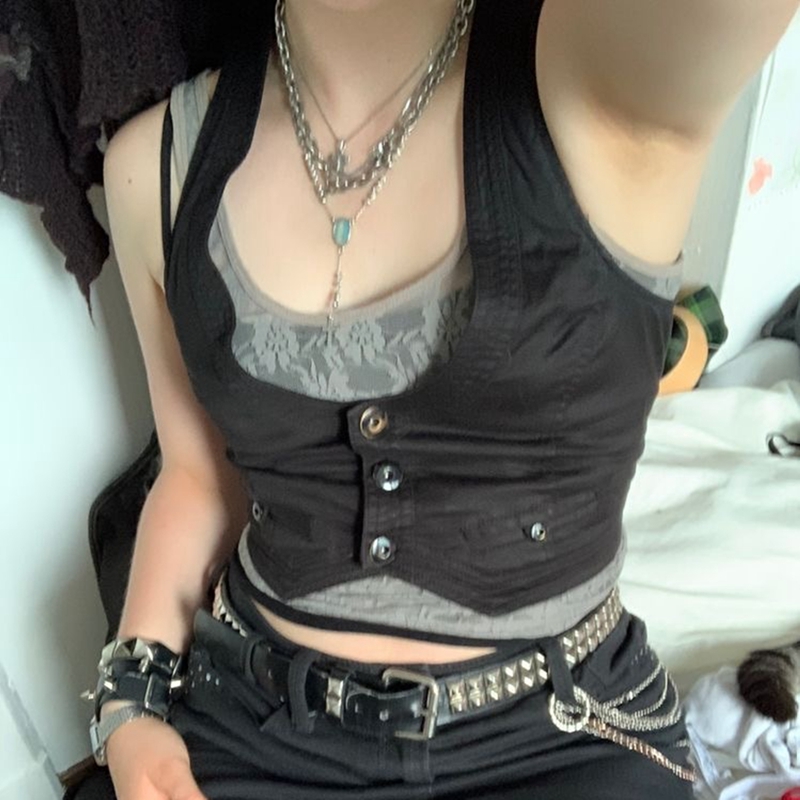 90s 00s Vintage Weste Punk Stil Tank Top Y2K Ästhetischen Fairycore Grunge Taste Up V Ansatz Dünne Korsett streetwear
