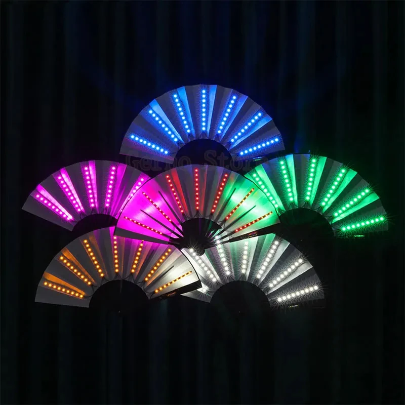 Abanico Led plegable que brilla, luz de baile, espectáculo nocturno, Halloween, Navidad, Rave, accesorios para festivales, suministros para fiestas que brillan en la oscuridad